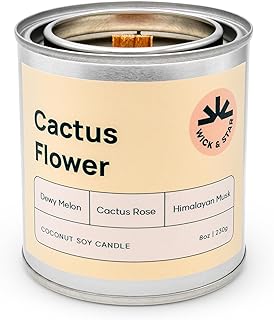 Vegan Non-Toxic, Wood Wick, Natural Coconut Soy Wax Aromatherapy Candle, Clean Burning (Cactus Flower)