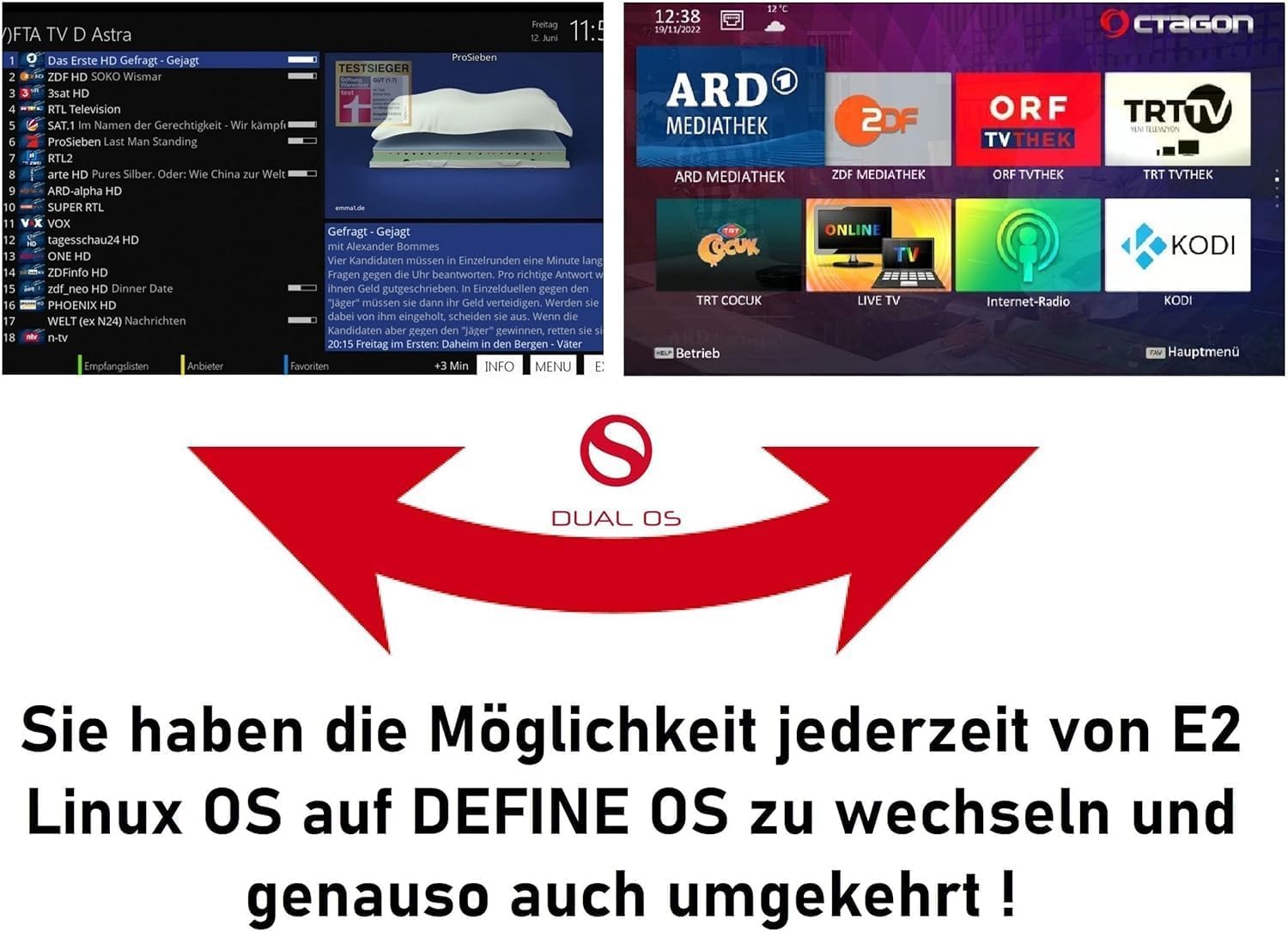 OCTAGON SF8008 UHD 4K Supreme Twin Sat Receiver, 2X DVB-S2X Tuner, E2 Linux & Define OS, mit PVR Aufnahmefunktion, M.2 M Key, Gigabit LAN, Kartenleser, Sat to IP, WiFi WLAN + HM-SAT HDMI Kabel