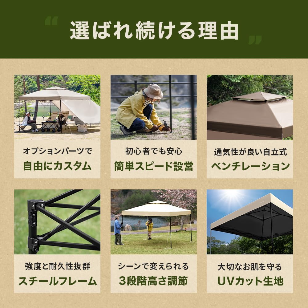 Amazon | モダンデコ タープテント 2.5m×2.5m ワンタッチ テント 99.9