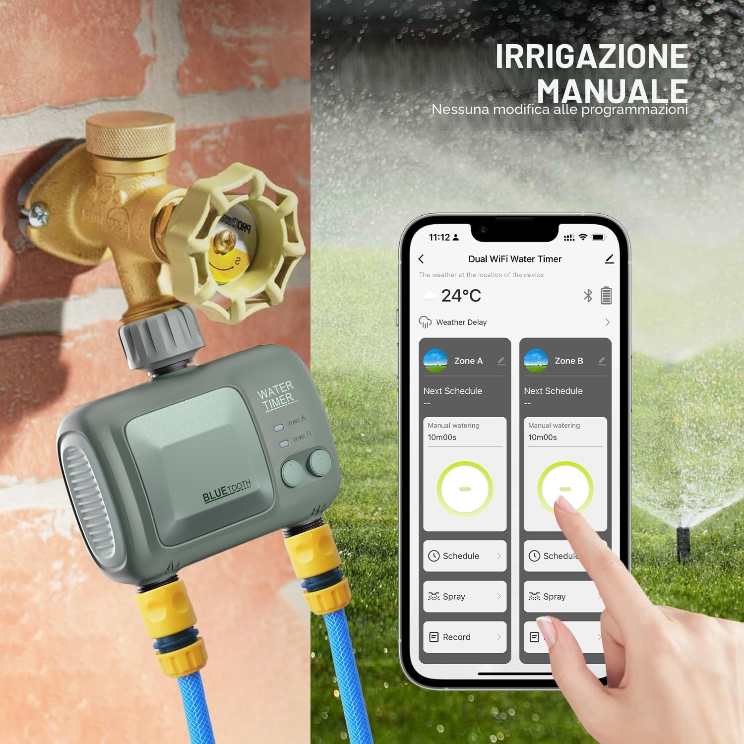 Timer Irrigazione 2 vie WiFi, johgee Centralina Irrigazione WiFi, Programmatore Irrigazione intelligente con controllo APP e meteo connesso, timer di irrigazione programmabile e irrigazione a distanza