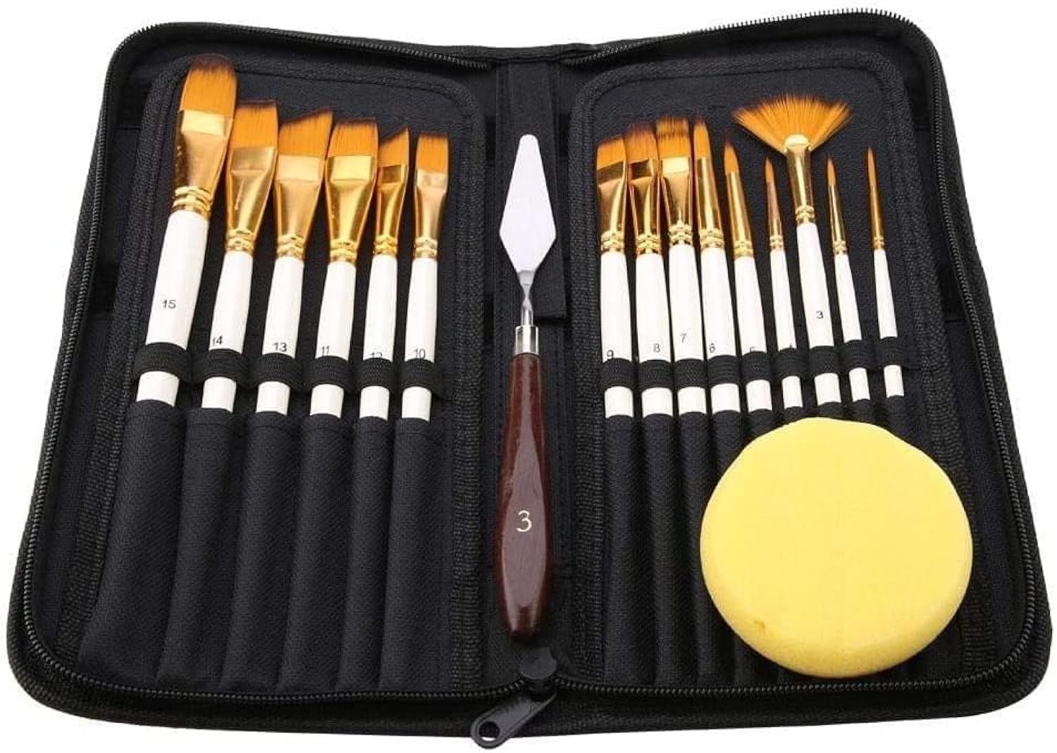 Limos Artist Paint Brush with Carrying Case, Paint Knife and Sponge 17-Piece Set