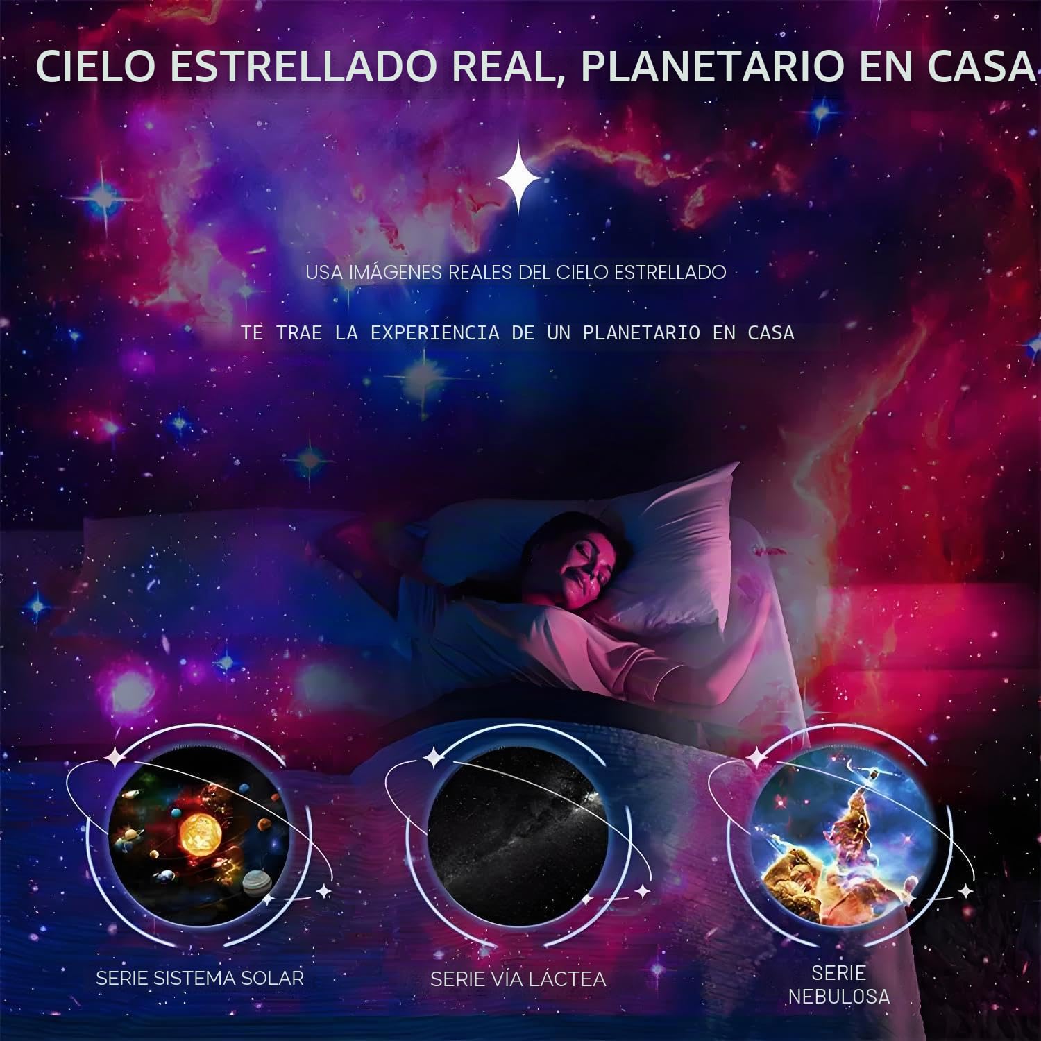 Proyector Estrellas Infantil Galaxia Nocturno HD Rotación Silenciosa 12.5m² Cielo Estrellado Cine Hogar Regalo