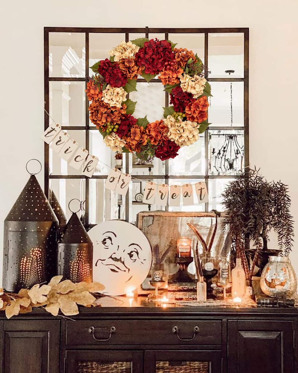 Fall Wreaths for Front Door, 24 inch Autumn Wreath with Hydrangeas Berries Fall Door Wreath Artificial Hydrangea Flowers Wreaths Autumn Decorations for Farmhouse Thanksgiving Harvest Wall Outside