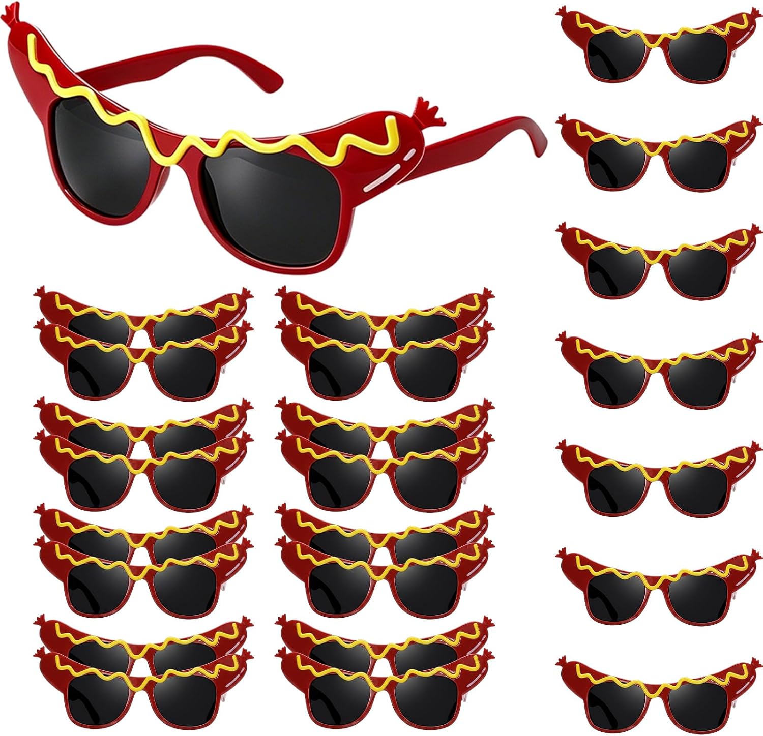 24 Pcs Funny Hot Dog Sunglasses Unisex Adults Dance Party Makeup Glasses Masquerade Decorative Eyewears for Photo Props Carnival Birthday Party Costume Accessories(Black)