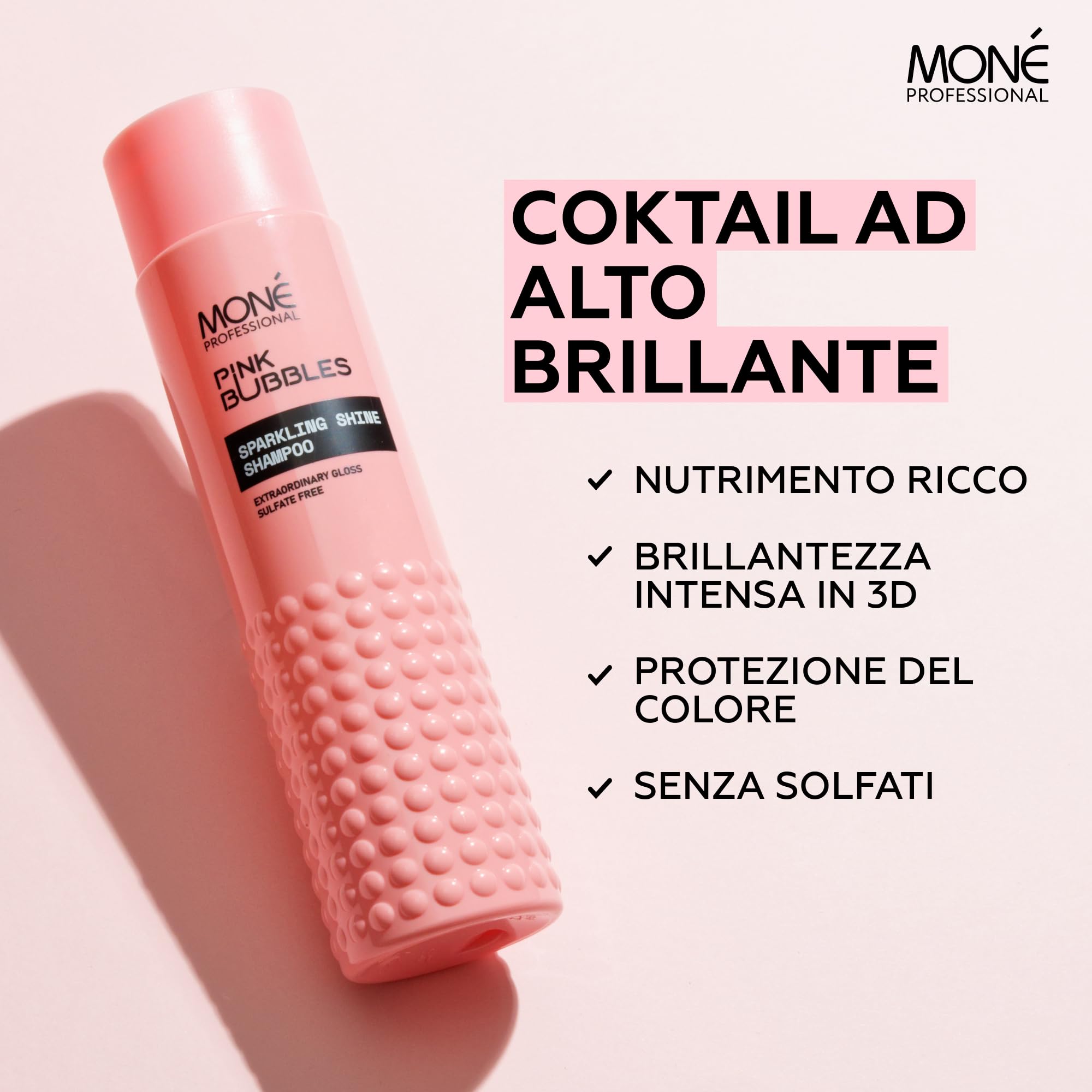 MONÉ Professional Sparkling Shine Shampoo + Dopo Shampoo + Spray per la cura senza risciacquo 10 in 1 con protezione termica fino a 220° (300ml, 300ml, 150ml)