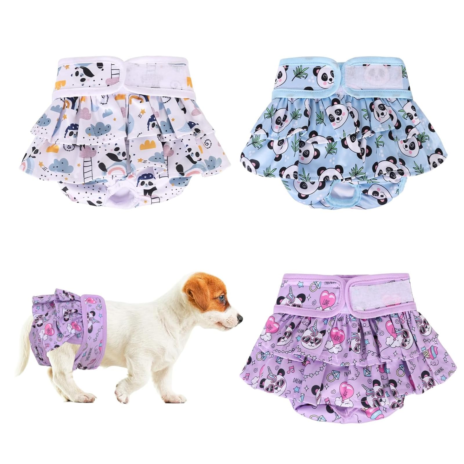 Wsetyy Reusable Dog Nappies Female, 3 Pack Adjustable Dog Period Pants, Washable Female Dogs Diapers with Tail Hole for Season, Pet Incontinence (L)