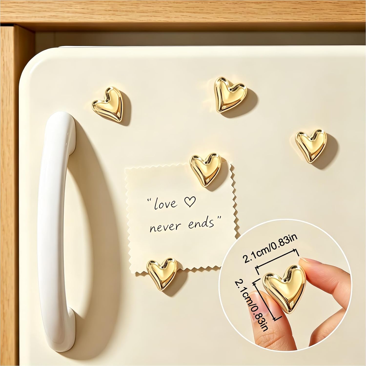 20PCS Gold Heart Fridge Magnets, Cute Small Love Heart Decorative Refrigerator Magnets, Strong Magnetic Locker Magnets for Kitchen Home School Office Whiteboard Cabinet Decor image 3