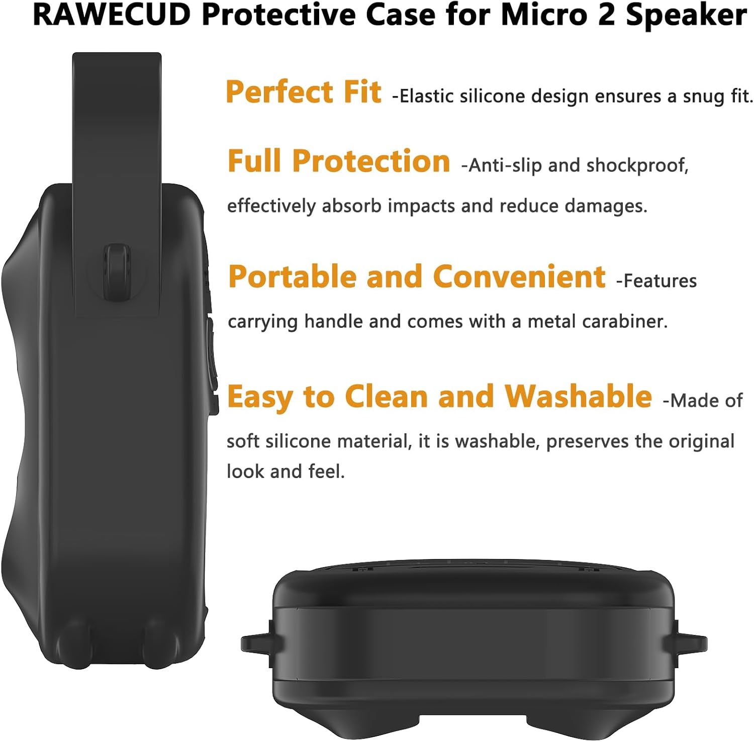 Silicone Cover Case for Bose SoundLink Micro 2 Portable Bluetooth Speaker, Accessories for Micro 2 Speaker Silicone Cover with Handle and Carabiner (Black Case) - Image 6