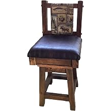 Furniture Barn USA Farmhouse Timber Peg 30" Upholstered Swivel Barstool, Dusk Stain and Yellowstone Multi Fabric