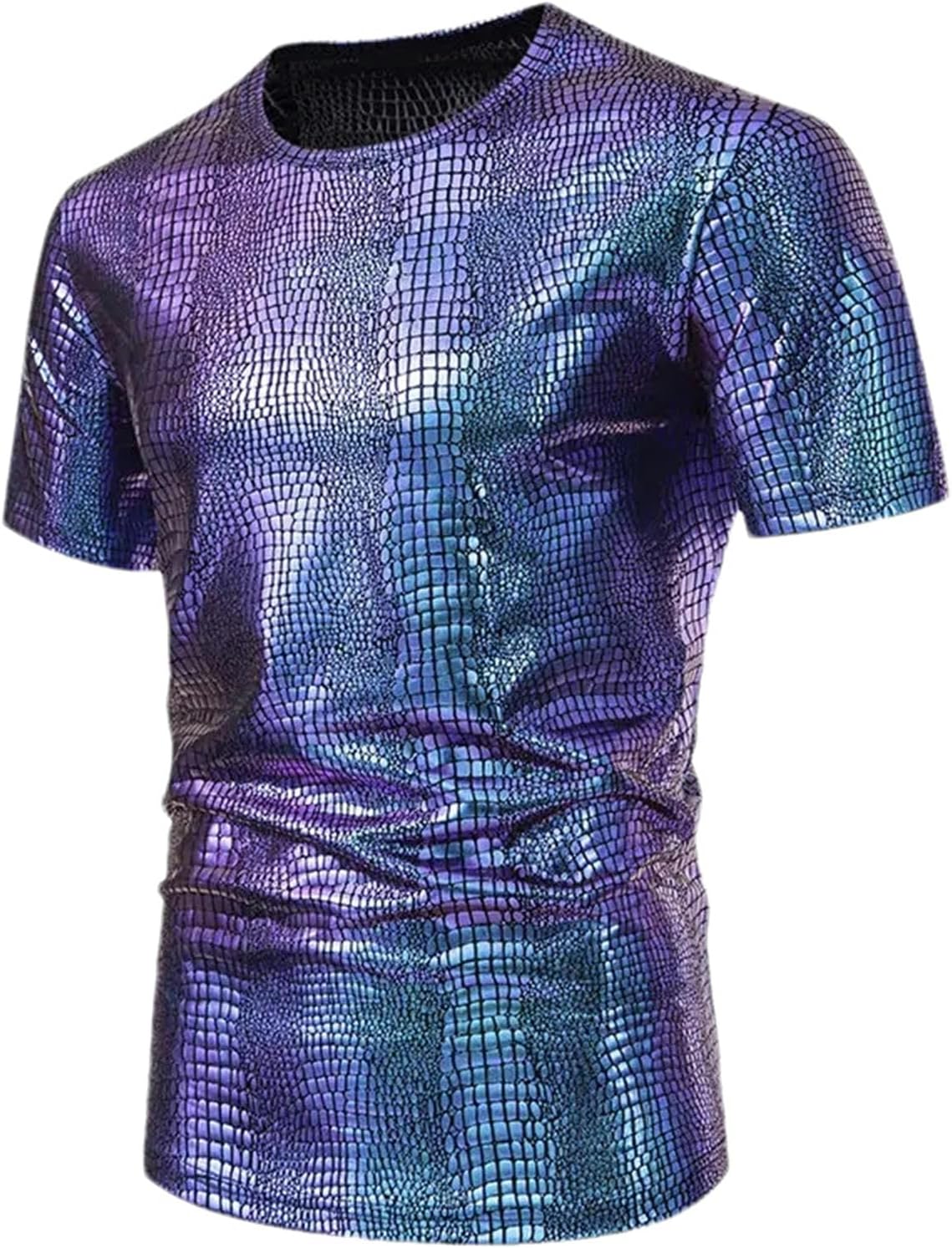 Night Club Wear Men's Disco Costume Sequin Shirt Short Sleeve T Shirts O Neck Solid Color Party Club Top