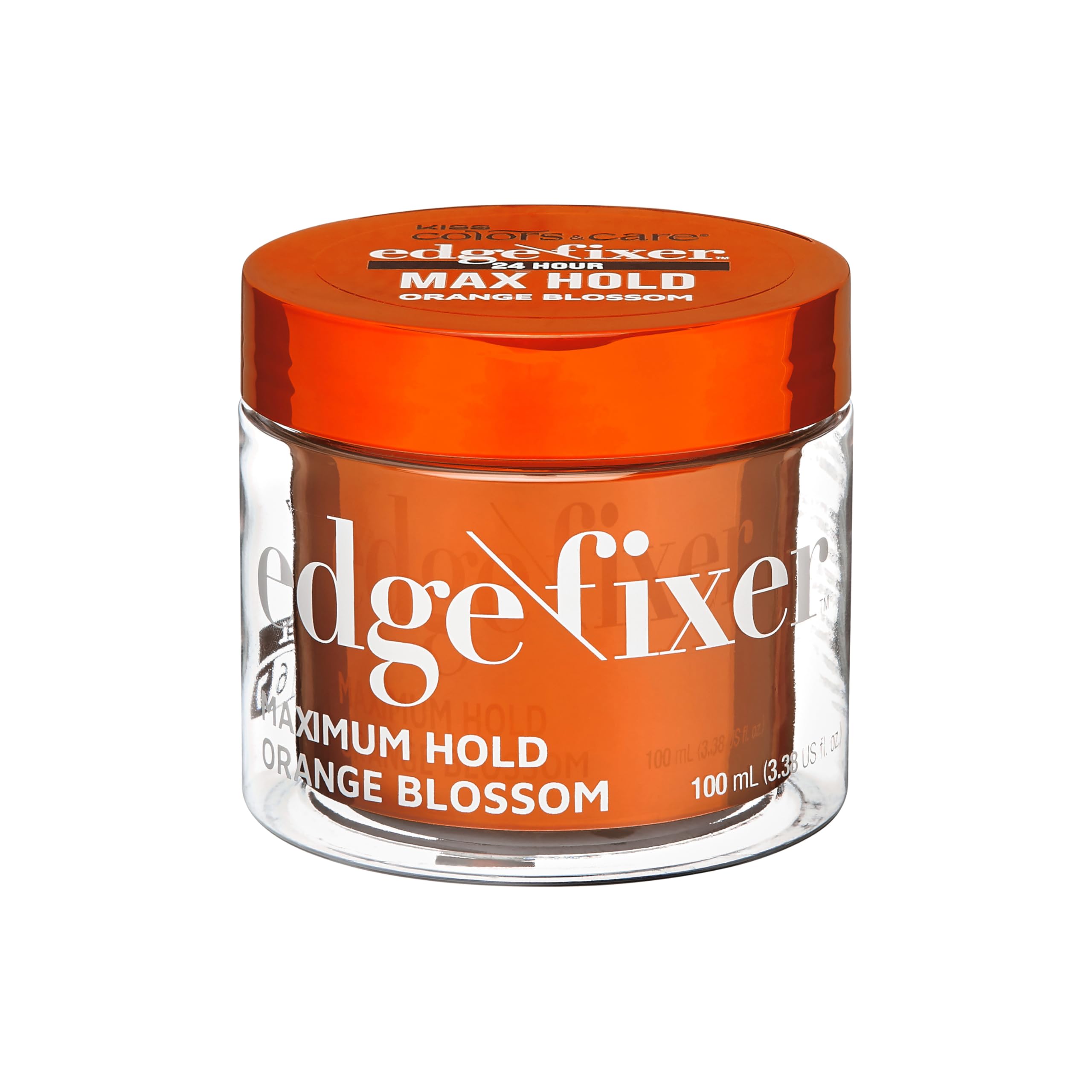 KISS COLORS & CARE 24 Hour Maximum Hold Scented Edge Fixer, Biotin B7 Infused, All Hair Types, Non-Greasy Gel, No Flaking, 100 mL (3.38 US fl. oz.) - Orange Blossom Scent