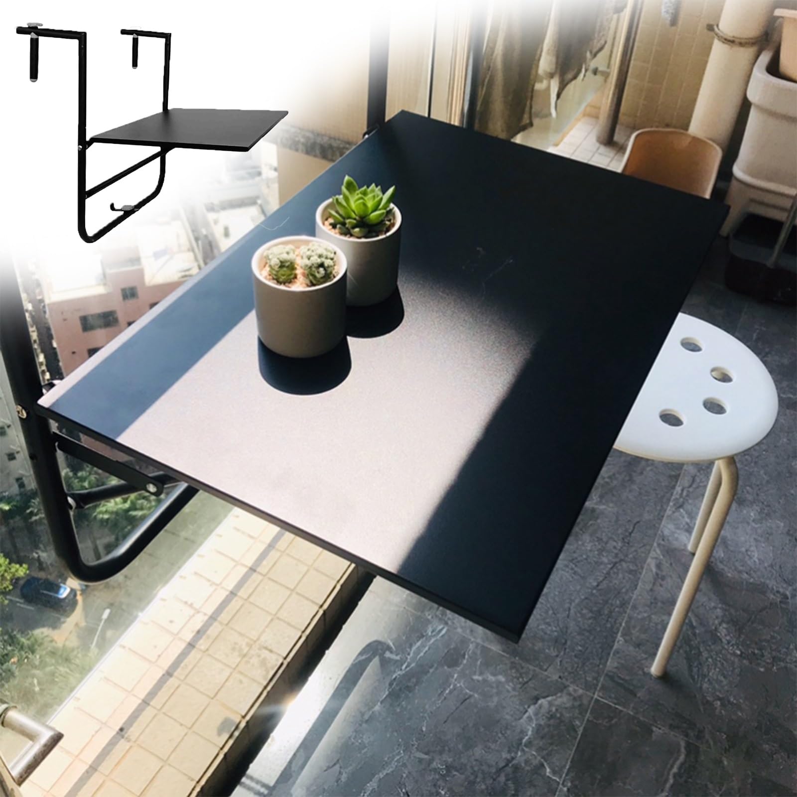 Tavolo for Ringhiera da Balcone,Tavolo salvaspazio,Tavolo sospeso da Balcone con Altezza Regolabile a 4 velocità,Tavolo da Balcone salvaspazio,Resistente alle intemperie(White)