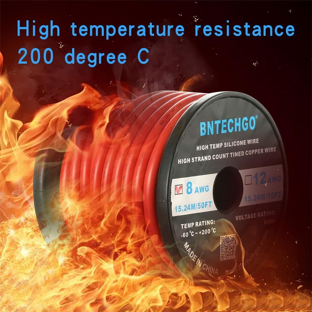 Best Deal Product BNTECHGO 8 Gauge Silicone Wire Spool 50 ft Red Flexible 8 AWG Stranded Tinned Copper Wire One-Day Sale: Up to 40% Off BNTECHGO 8 Gauge Silicone Wire Spool 50 ft Red Flexible 8 AWG Stranded Tinned Copper Wire
