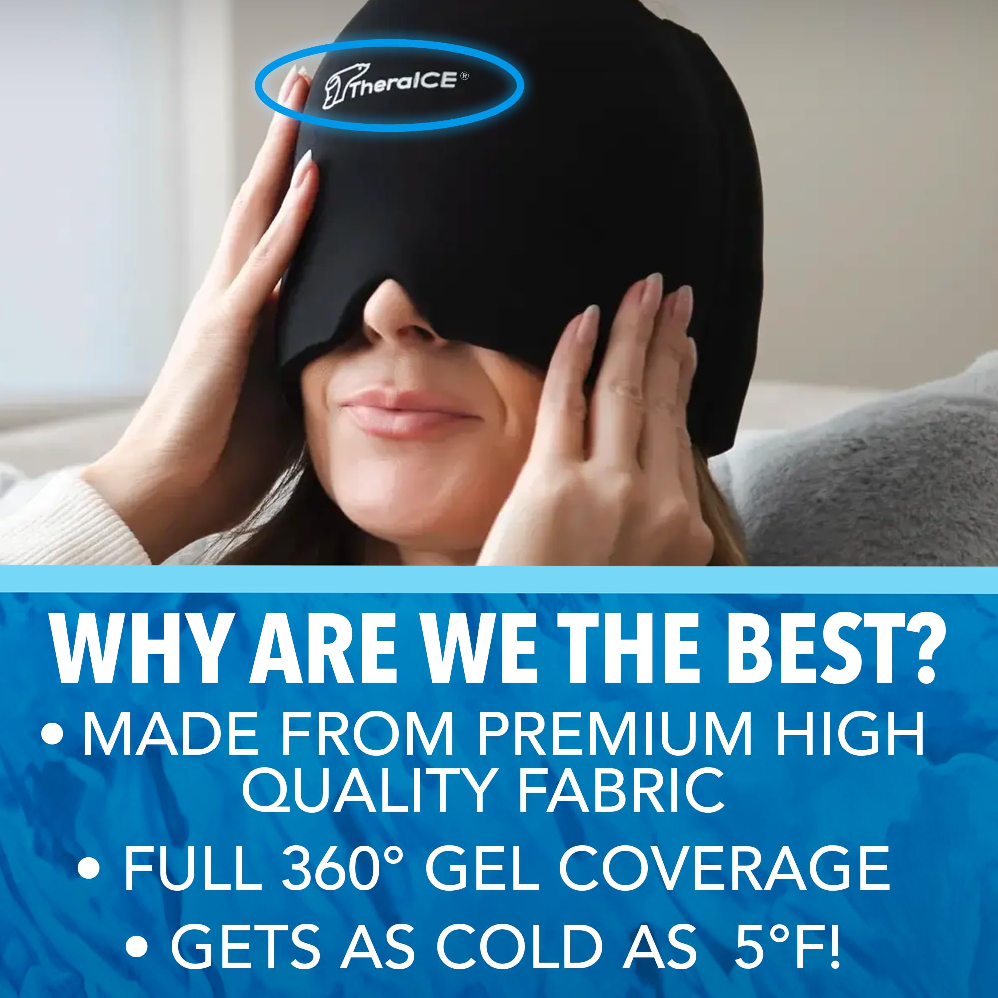 TheraICE Migraine Relief Cap, Headache Hat Ice Pack Mask, Cooling Head Wrap — Amazon image 7