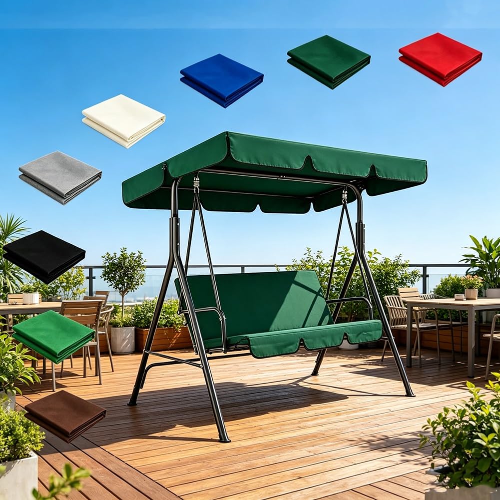 Housse de Toit de Rechange pour Balancelle de Jardin à 2 ou 3 Places, Toile de Remplacement pour Balancelle en Polyester Imperméable et Anti-UV(Gray,190x132x15cm)