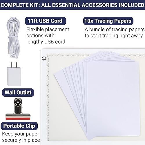 Miniatura 2 de Caja de luz LED para rastreo, almohadilla de luz ultrafina con brillo ajustable. Viene con cable USB, adaptador, papel de calco, clip. Almohadilla