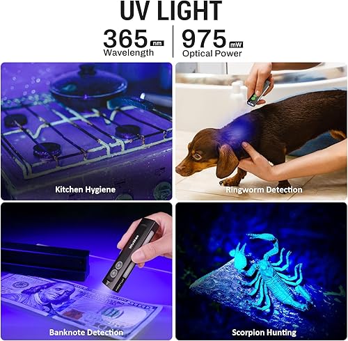 Miniatura 8 de Wurkkos HD01 Linterna UV, linterna EDC recargable, linterna LED con luz UV de 365 nm, linterna plana de 1200 lúmenes con RGB, luz de bolsillo para