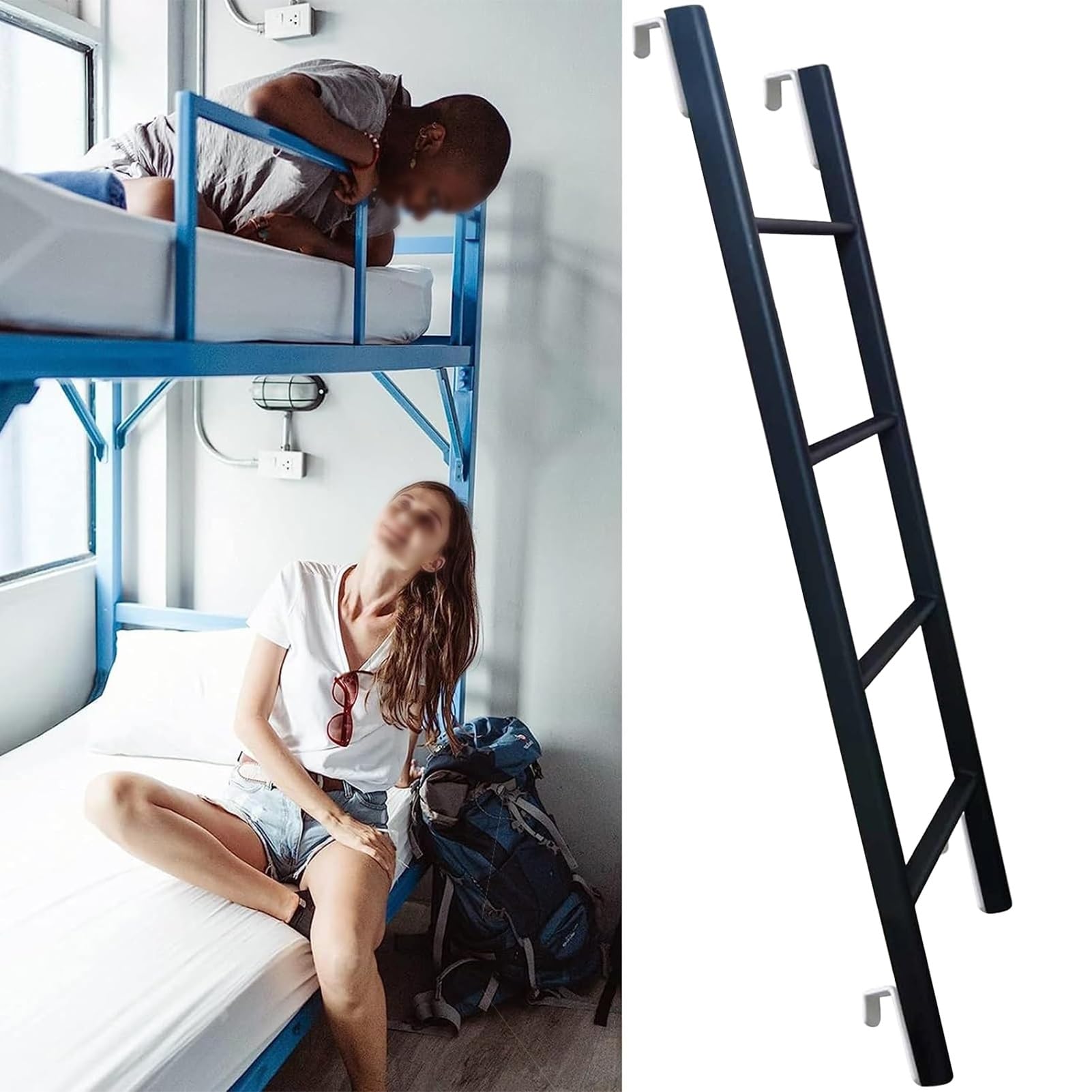 Escalera metálica universal para litera con ganchos laterales de 130 cm negra