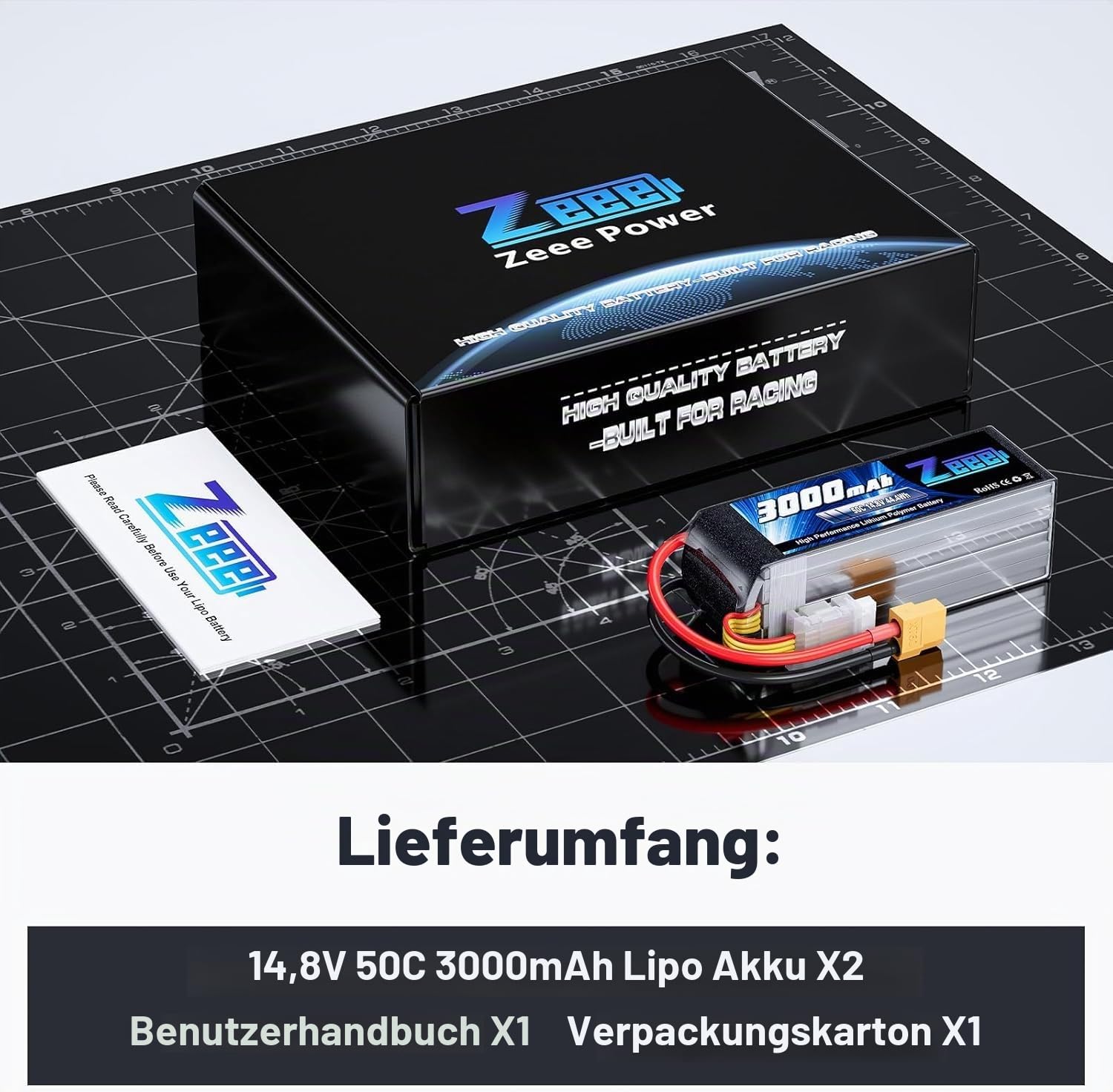 Zeee 4S Lipo 3000mAh 14,8V 50C RC Batterie mit XT60 Stecker(2 Packungen)