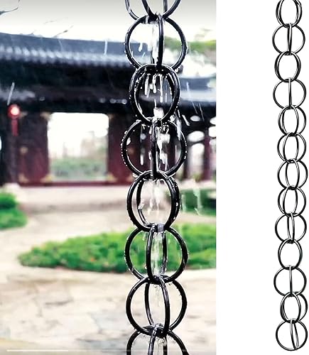 AErosx Cadenas de lluvia para canalones, cadenas de lluvia de metal negro de aleación de aluminio de doble bucle, cadena de lluvia fácil de colgar