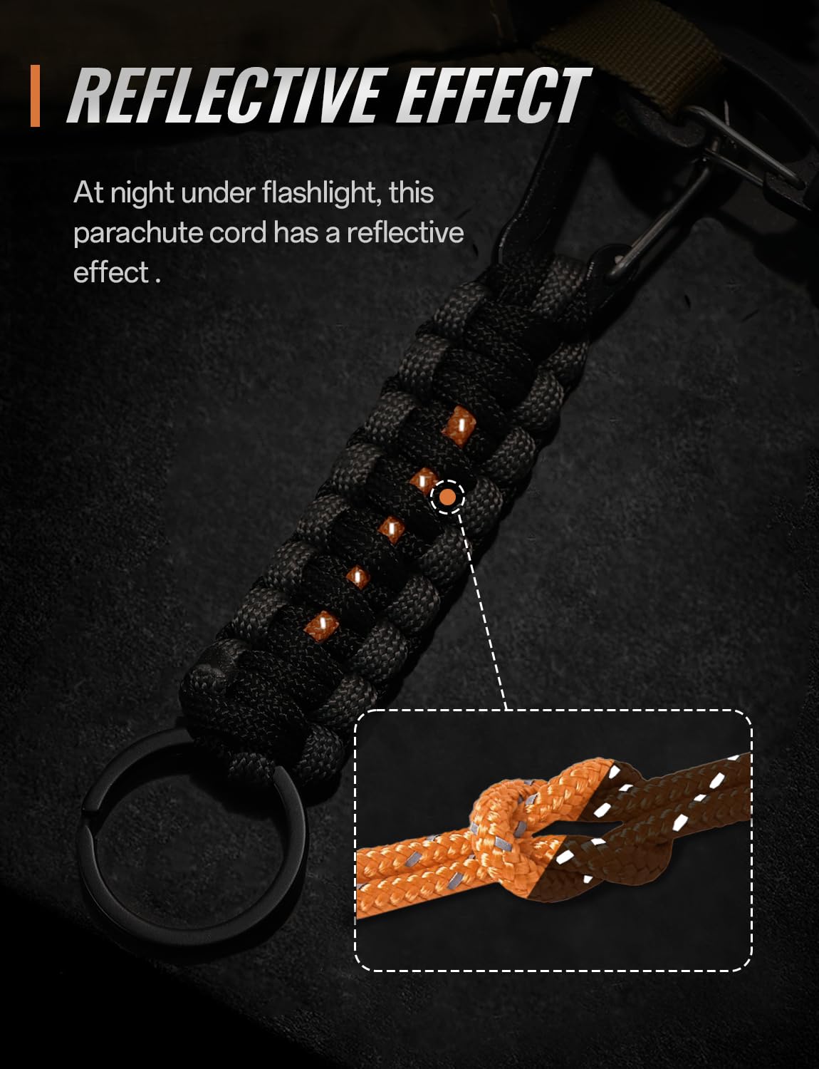 HOSHARM Tactical Paracord Badge Lanyard - Heavy Duty Keychain Neck with Light-reflective Trim & Clip Key Ring for Badge Holder & Key