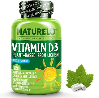 NATURELO Vitamin D - 2500 IU - Plant Based from Lichen - Natural D3 Supplement for Immune System, Bone Support, Joint Health - Vegan - Non-GMO - Gluten Free - 180 Mini Capsules