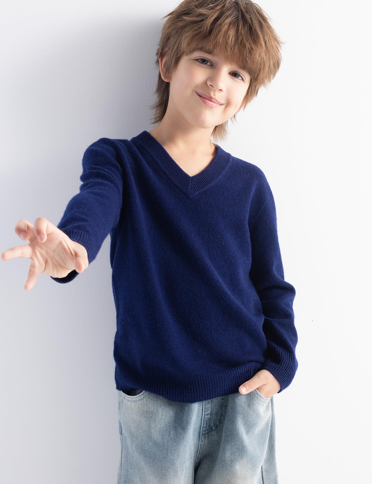 Chanyarn Niño Niña 100% Lana Merino Jerséis 2025 Otoño-Invierno Cuello En V Manga Larga Jersey De Punto Sin Costuras