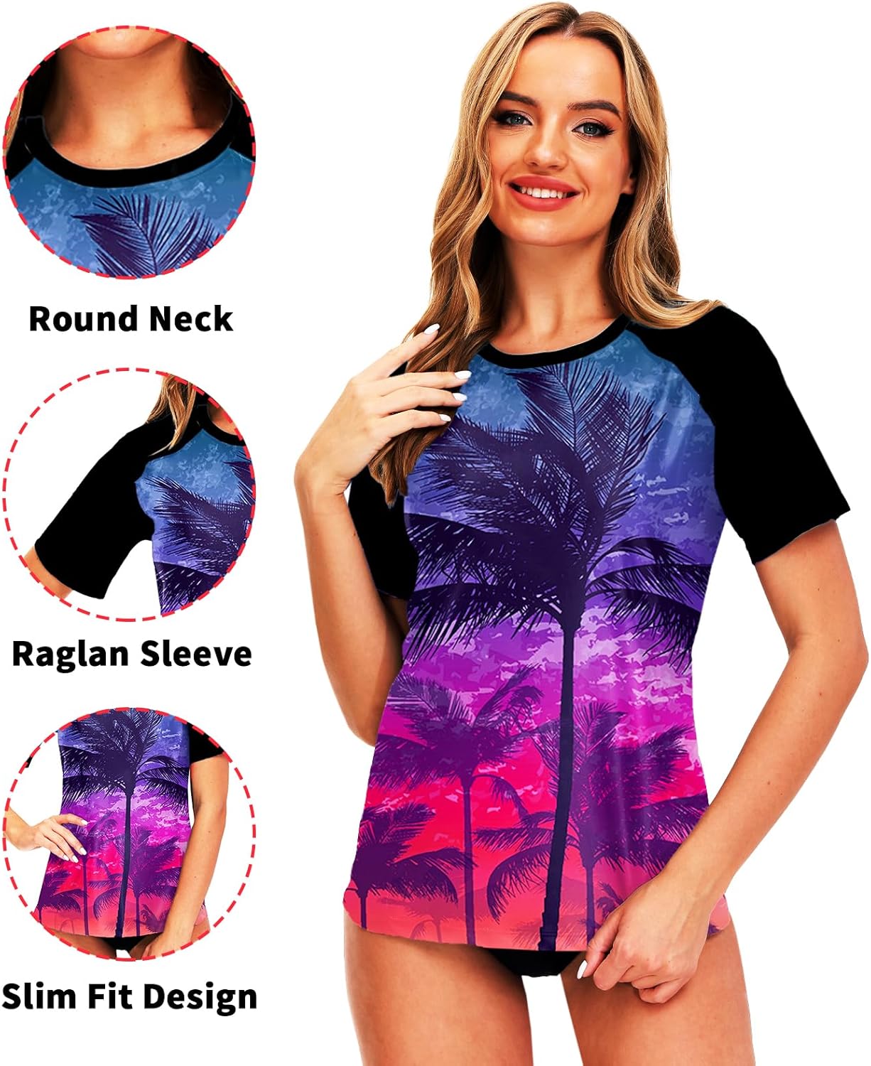 AOBUTE Women Short Sleeve Rash Guard UPF 50+ Tropical Sun Protection Floral Swim Shirts - Image 4