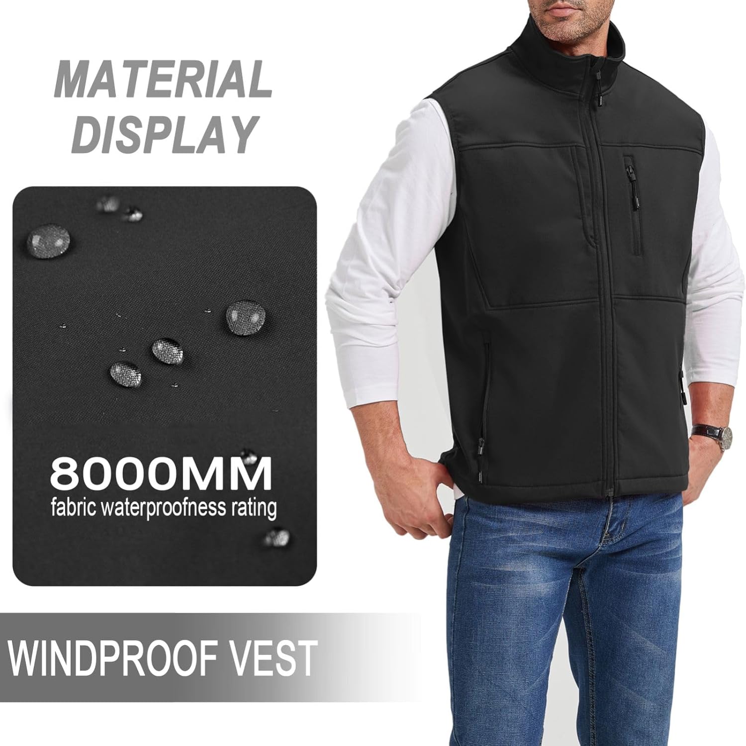 XinYangNi Men's Lightweight Softshell Golf Running Vest Outerwear Zip Up Fleece Lined Windproof Sleeveless Jacket for Hiking - Image 3