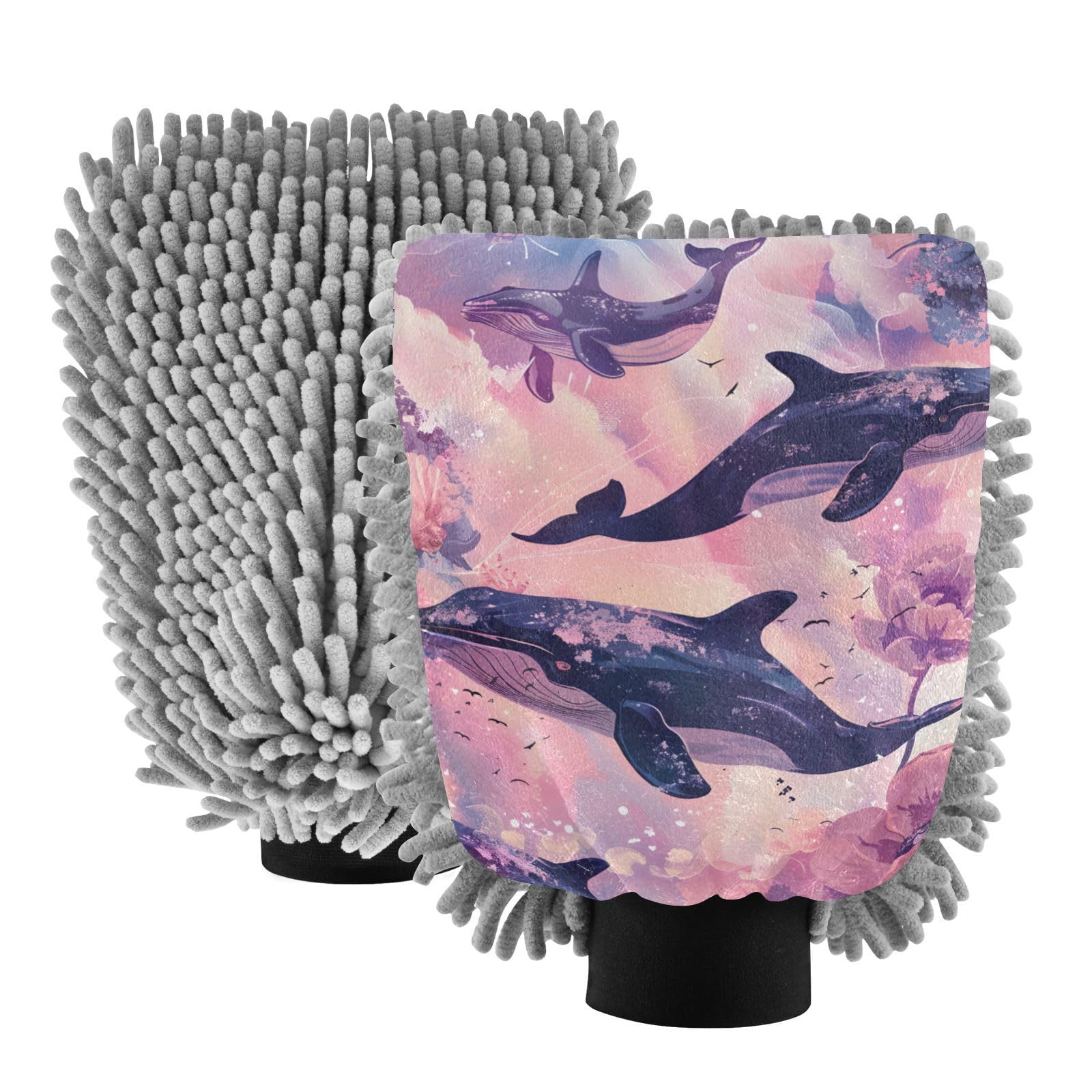 IOACIY Absorbent Microfiber Car Wash Drying Mitts, 2 Pack, Scratch-Free & Lint-Free, Rich Foam, Highly Absorbent, Double Sided, Wash Mitt Perfect for Car Washing, M, Whale (9)