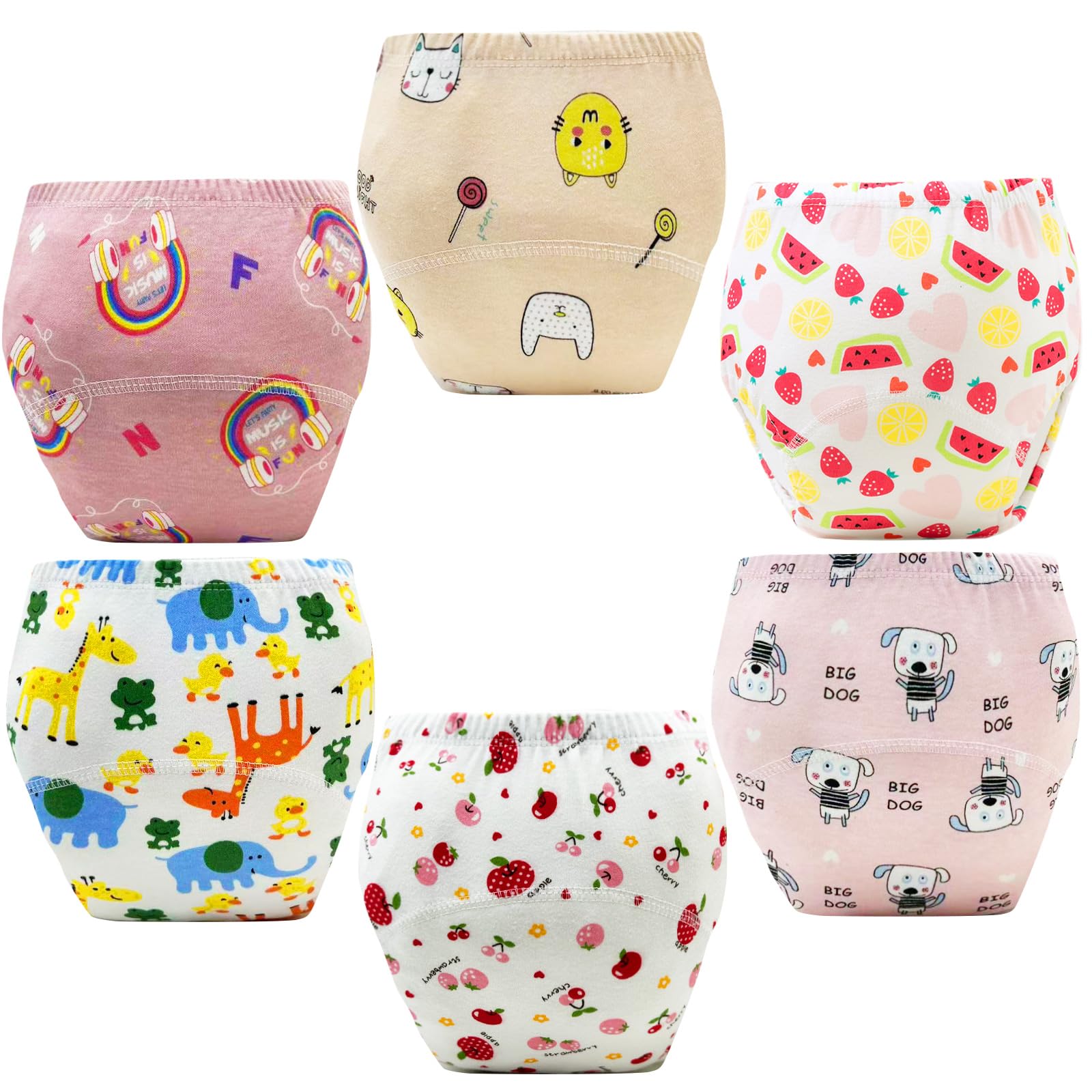 Upairy Training Pants for Girls Boys,Toddler Potty Training Underwear,Leakproof Reusable Kid Confident Panties,Children's Potty Underwear 100% Cotton for 2T-6T(6PCS,S)