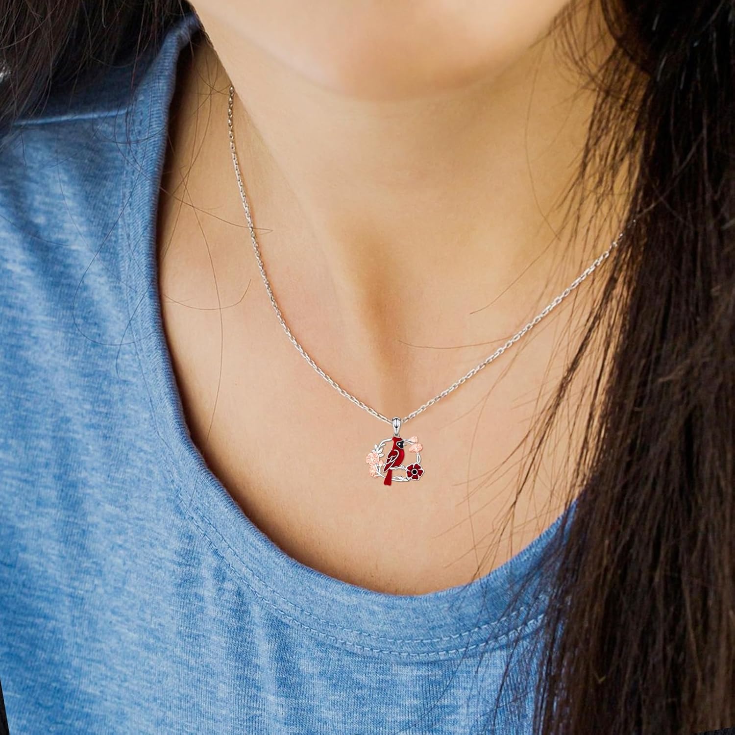925 Sterling Silver Red Cardinal Necklace for Women Red Bird Cardinal Pendant Red Poppy Bird Necklace Memorial Sympathy Jewelry Gift for Loss of Loved One