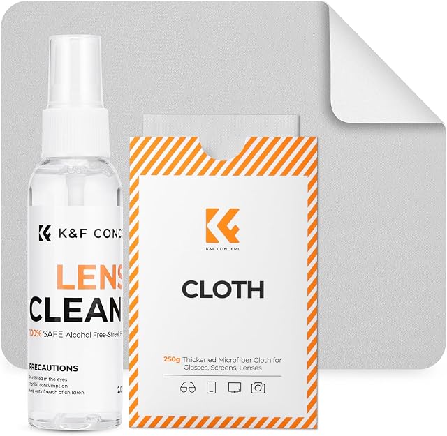 K&F CONCEPT Nettoyeur de lunette, Spray nettoyant d'écran & Clou en microfibre, Kit de nettoyage pour lunettes, Appareils photo, Lentille, Téléphones, PC, Électronique. Formule nettoyante en verre doux. Qualité premium, sécurité des lentilles