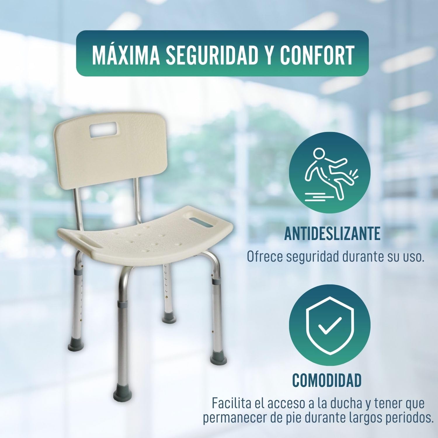 OrtoPrime Silla para Ducha Ortopédica - Taburete Baño con Respaldo - Asiento para Ducha Regulable en Altura - Silla para Ducha para Personas Mayores - Antideslizante Ducha