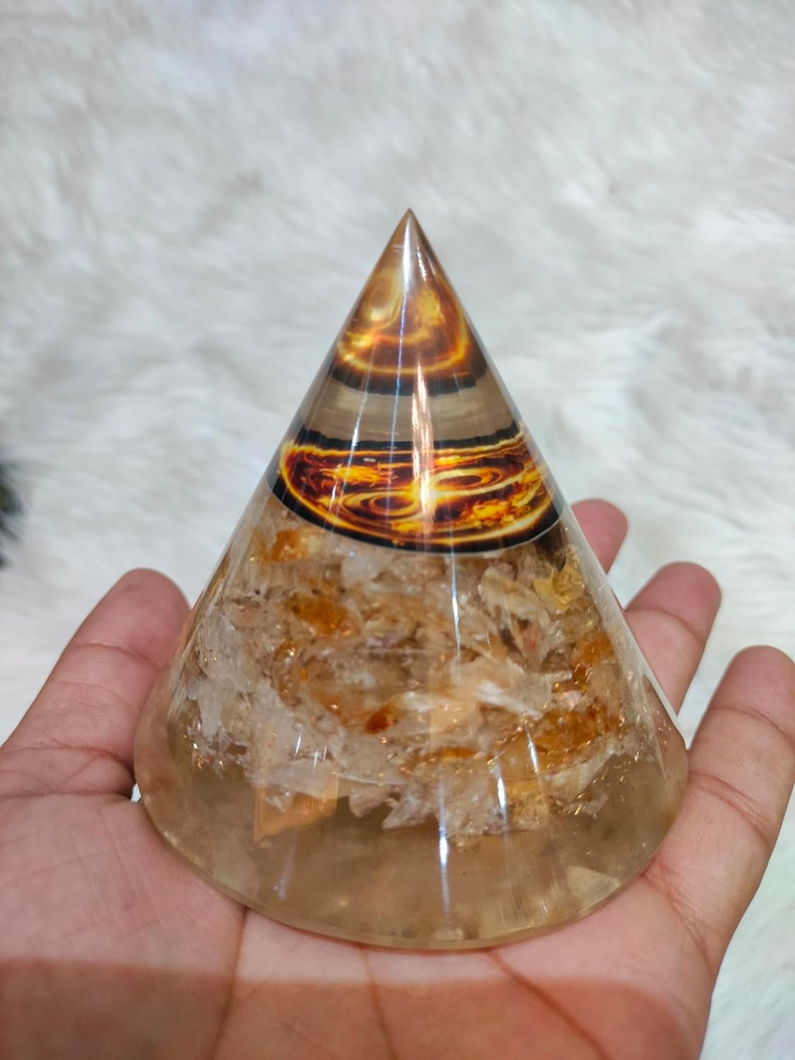 Citrine Orgonite Cone Pyramid – Energy Healing Crystal | Abundance & Positive Energy Generator Home Decor Items