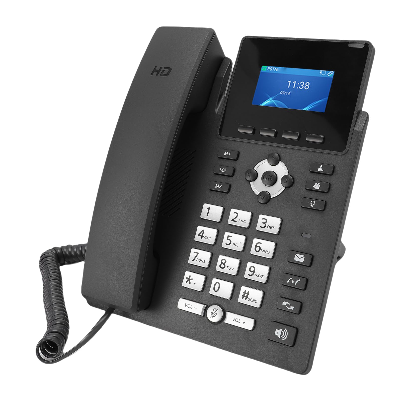 Ejoyous Telefon Biurowy IP z Kablem, 2,4-calowy Kolorowy Wyświetlacz LCD, 2 Linie SIP