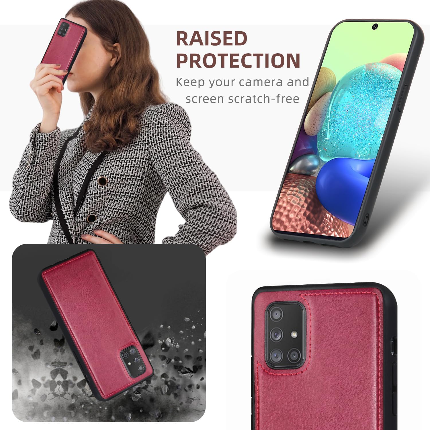 Asuwish Phone Case for Samsung Galaxy A71 5G Zipper Wallet Detachable Cover with Screen Protector and Card Holder Slot Wrist Strap Cell Accessories Protective Mobile A 71 G5 71A S71 SM Women Men Red