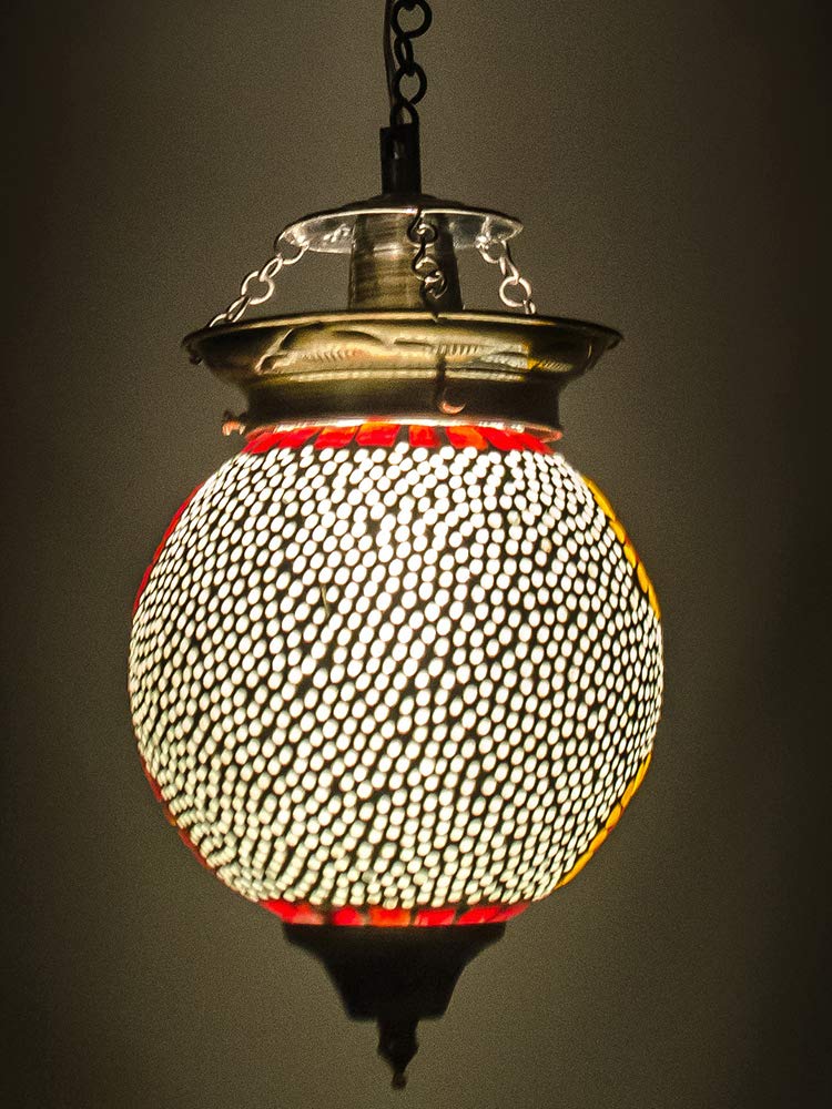 White Globe Multicolor Flower Glass Globe Ceiling/Hanging Mosaic Lamp 15cm-image-21