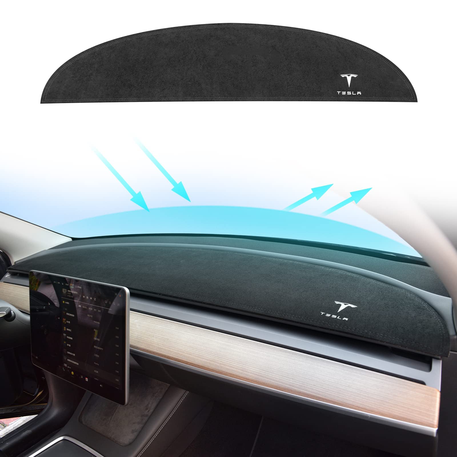 JIAKANUO Dashboard Cover for Tesla Model 3/Y, Flannel Dashboard Pad Dash Mat Compatible with Tesla Model Y Model 3 2017-2021 2022 2023 Dashboard Decorative Interior Auto Accessories -7