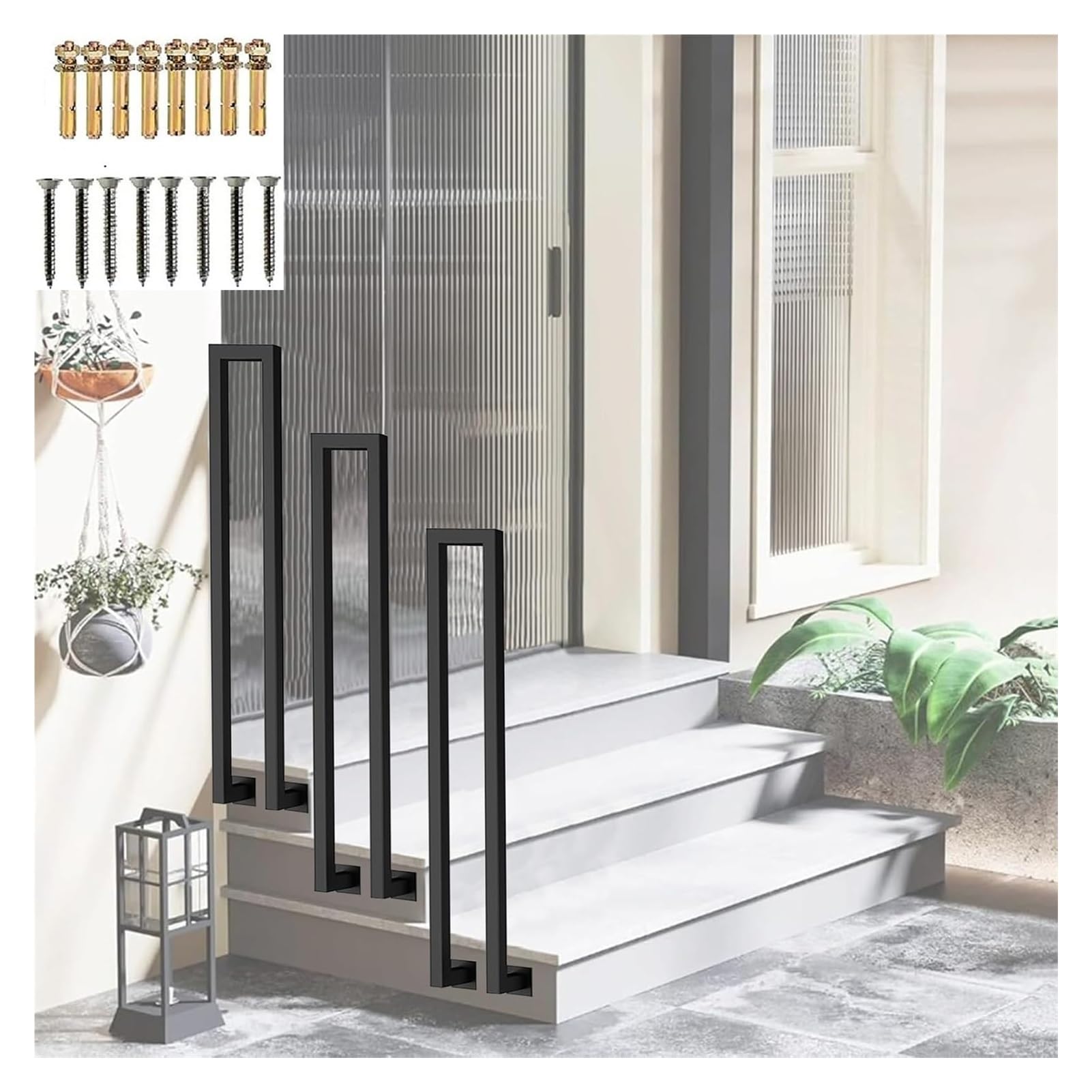 Zyntho Black U-Shaped Stairs Handrail, Side Mount Indoor Stair Railings, 1.1/1.5/1.8/2.1/2.5/2.8/3.1/3.3Ft Stair Railing Indoor, For Home Villa Entrance Indoor Outdoor Anti-Skid Railing(60Cm/1.9Ft)
