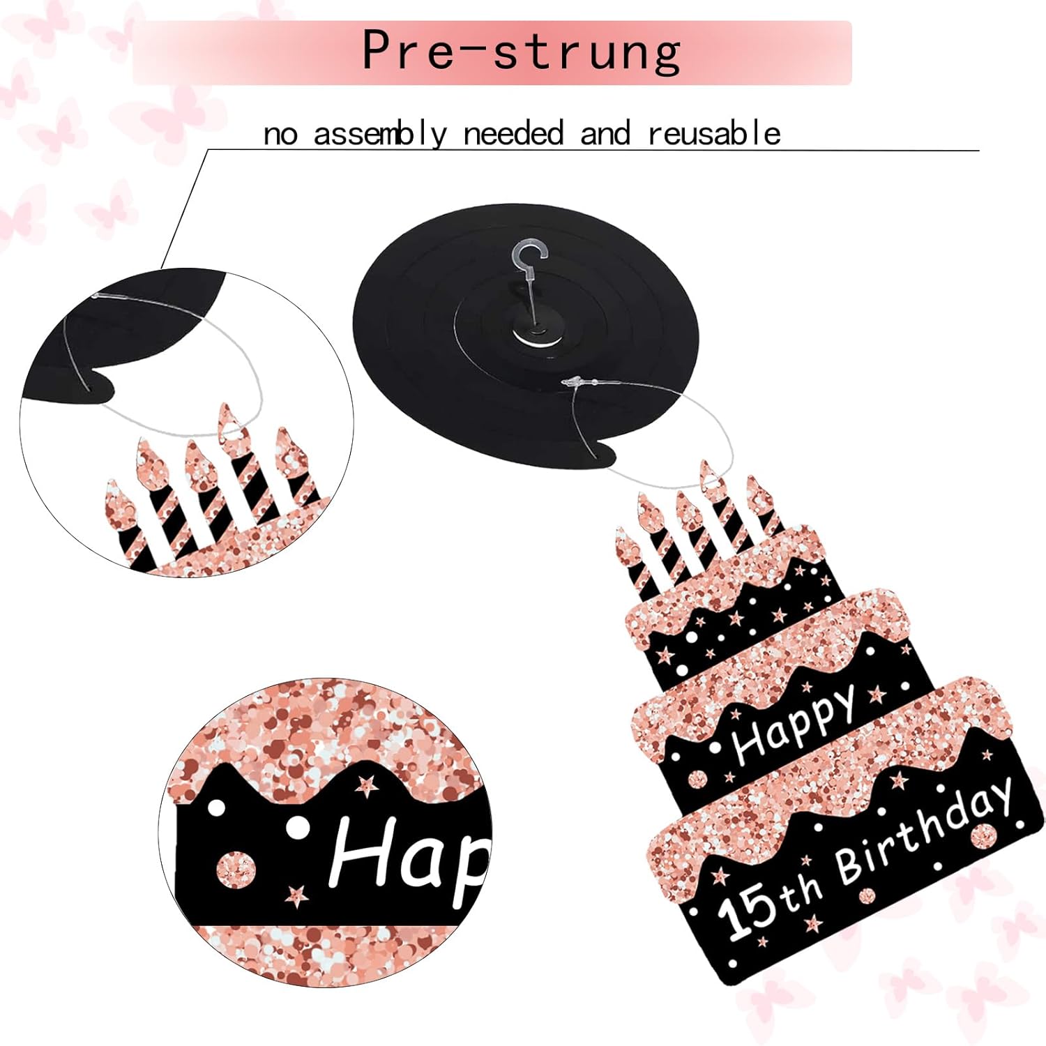 Rose Gold 12th Birthday Decor Kit for Girls - Backdrop, Sweet 12 Crown Sash, Happy 12th Birthday Banner, Cake Topper, 12 Number Balloons, Hanging Swirl Decorations - 70pcs - Image 4