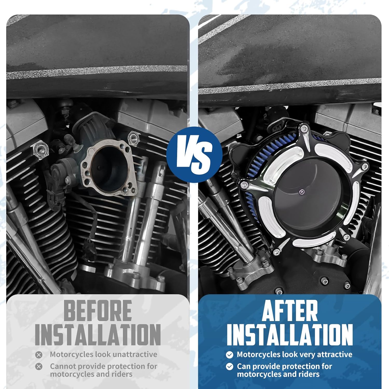 Air Filter Air Cleaner Intake Replacement Kit Fit for Harley FXDLS 2017 Softail 2016-2017 Touring and Trike 2008-2016 (Black Housing Blue Filter Element)