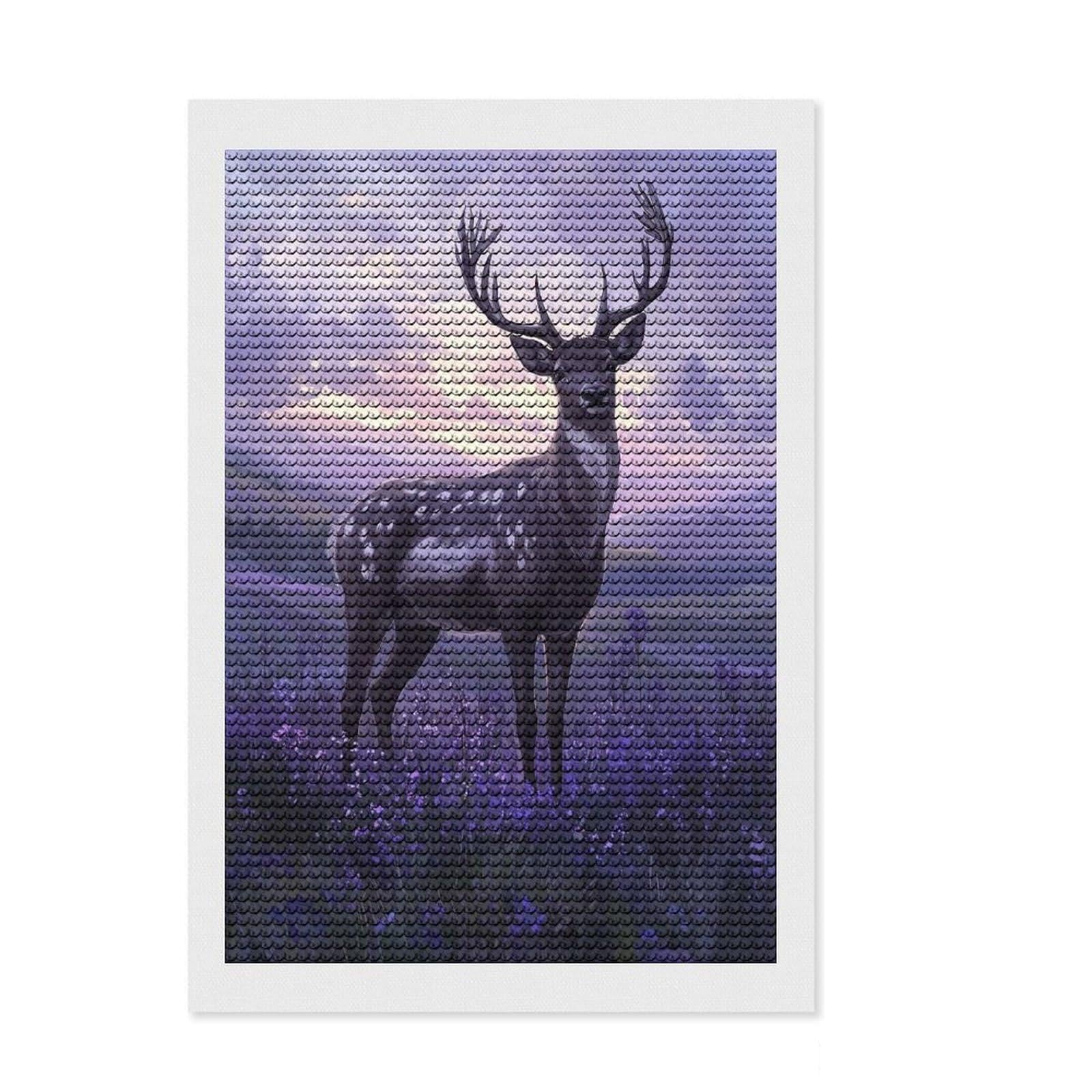 Junmoney Deer in Lavender Field Diamond Art Canvas 8"x12", Relaxing DIY Hobby, Enjoyable At-Home Hobby, Farmhouse Decor, Gift Idea, Easy to Enjoy