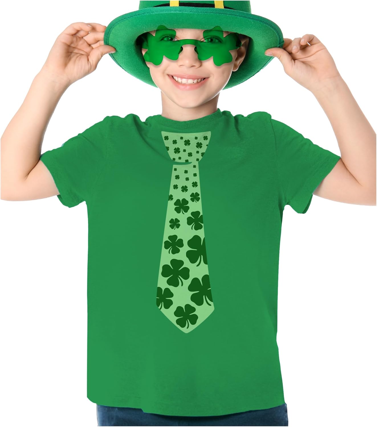 Tstars St Patrick's Day Shamrock Tie Shirt for Toddlers & Youth Kids - Lucky Clover Tee for Boys & Girls