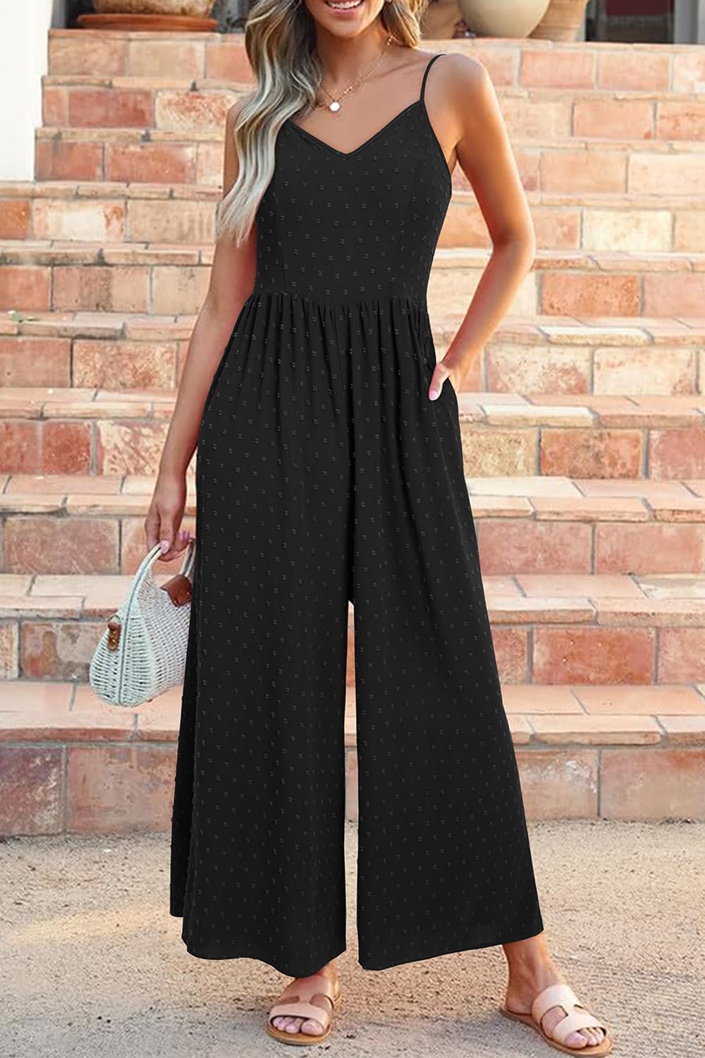 LAISHEN Damen Jumpsuit Combinaison pour femme, combishort à jambes larges, pantalon habillé