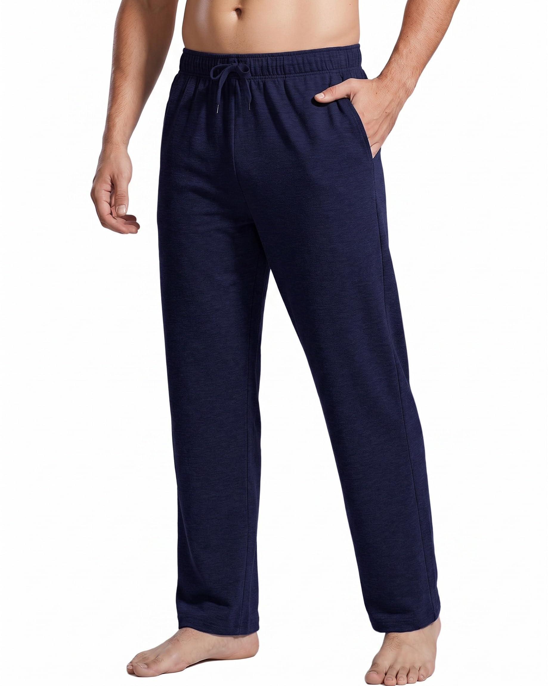 PINSPARK Pantalon de jogging en coton pour homme - Pantalon de sport léger - Taille élastique avec cordon de serrage - Pantalon de survêtement avec poches - Pantalon de yoga - Pantalon de maison