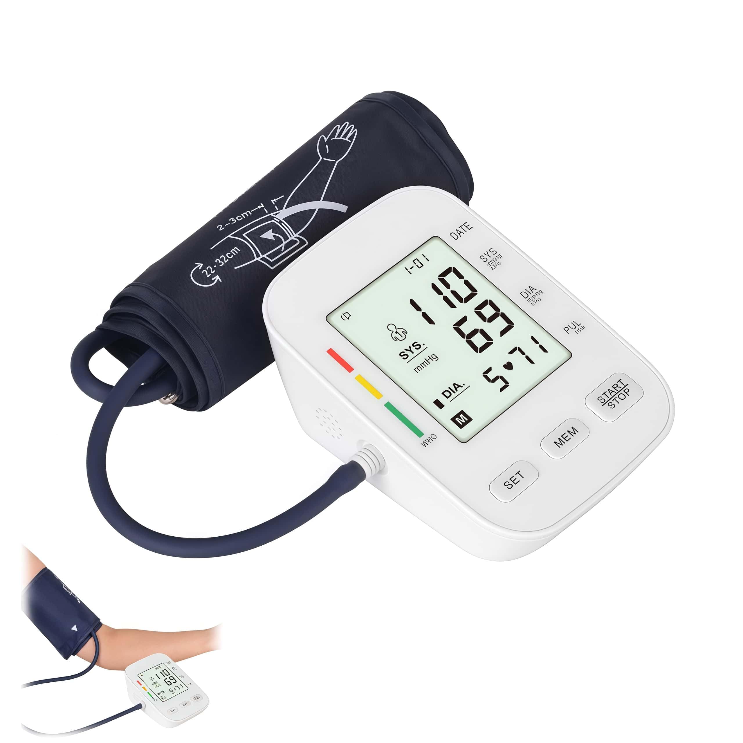 Oryzon Blood Pressure Monitor V1 Pro – Tensiómetro de Brazo Digital con Pantalla LCD Detección Arritmias Manguito Ajustable USB y Pilas para Control Diario