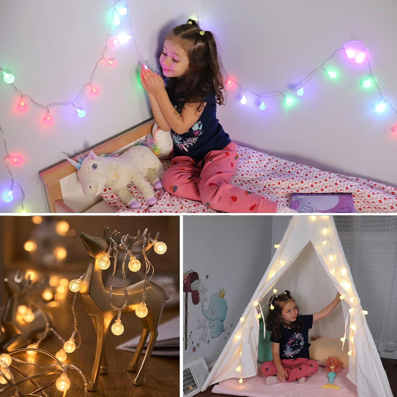 Color Changing Globe String Lights USB Plug, 16.4 ft 50 LEDs Crystal Bubble Ball Fairy Lights with Remote Control Timer Ambient Lighting for Girls Bedroom Home Xmas Halloween Party Decor (16 Colors)