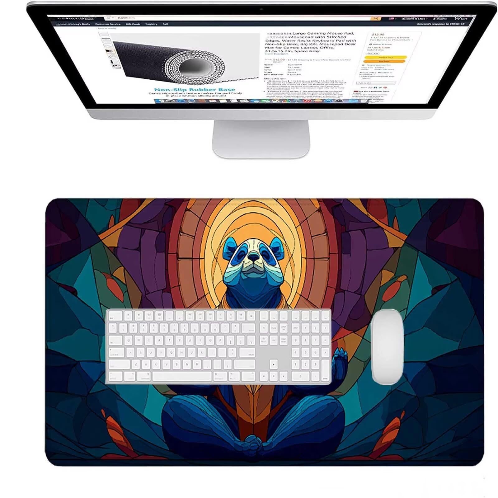 Podkładka pod mysz XXL 1200 x 600 x 3 mm, czarna podkładka pod mysz gamingowa panda ochraniacz na biurko ze zszytymi krawędziami, podkładka pod mysz do gier poprawia dokładność i szybkość dla graczy