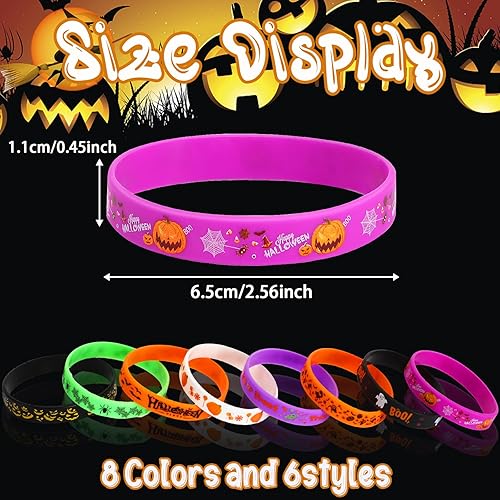 Miniatura 2 de JUNEBRUSHS 64 pulseras de silicona para fiestas de Halloween, pulseras de goma para fiesta de Halloween, dulce o truco, relleno de bolsas de regalo,